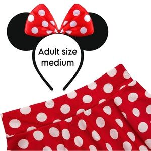 Minnie Mouse Costume Skirt and Headband Ears Red with white polka dots Medium